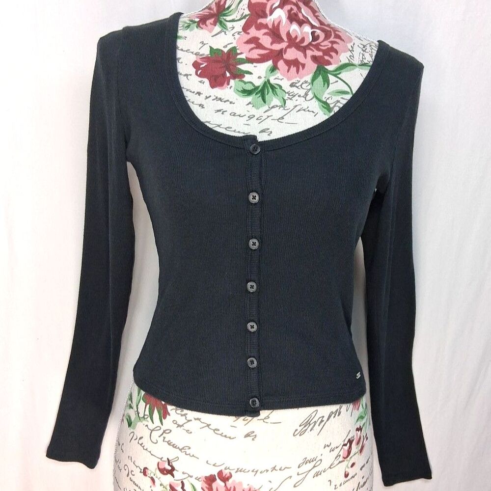Y2K Hollister Long Sleeve Shirt Women Small Black Babydoll Bella Swan Style Crop